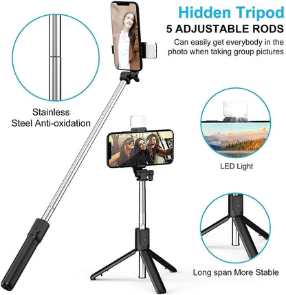 3-in-1 Compact Bluetooth Selfie Stick Tripod with Flash