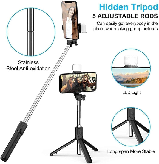 3-in-1 Compact Bluetooth Selfie Stick Tripod with Flash