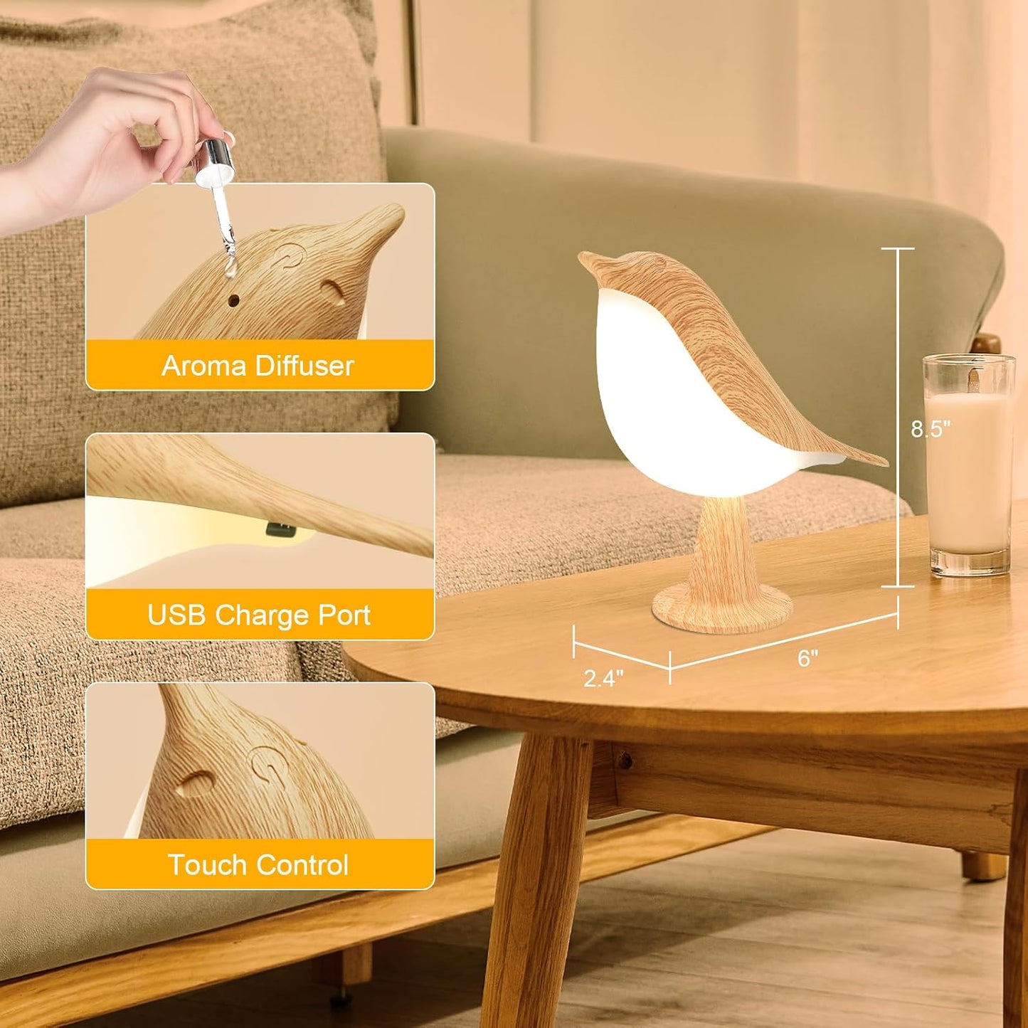 LED Table Bird Lamp – Touch Control USB Rechargeable Night Light