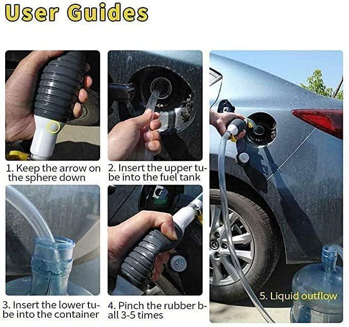 Step-by-step guide on how to use a fuel transfer pump with images and text instructions.