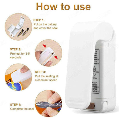 Instructions on how to use a white sealing device with step-by-step illustrations.